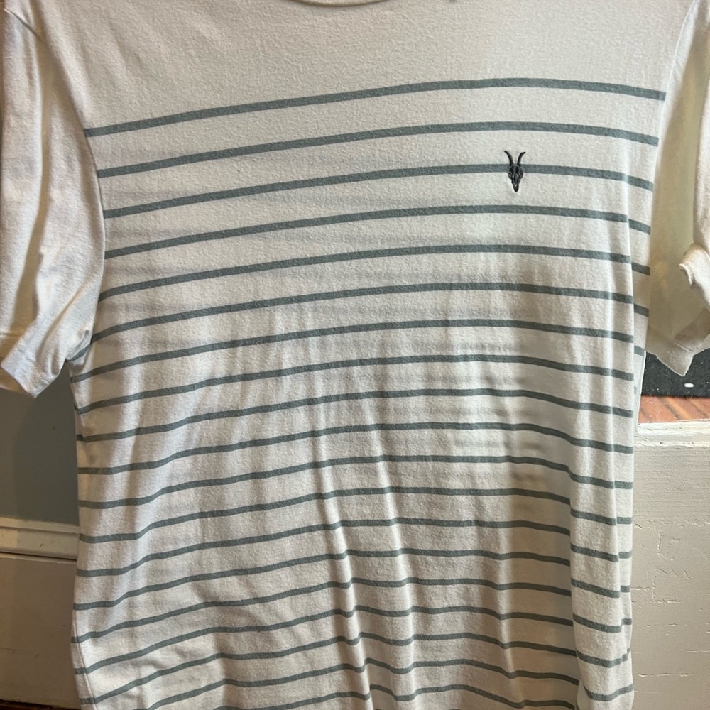 All Saints White and Gray Striped Tee